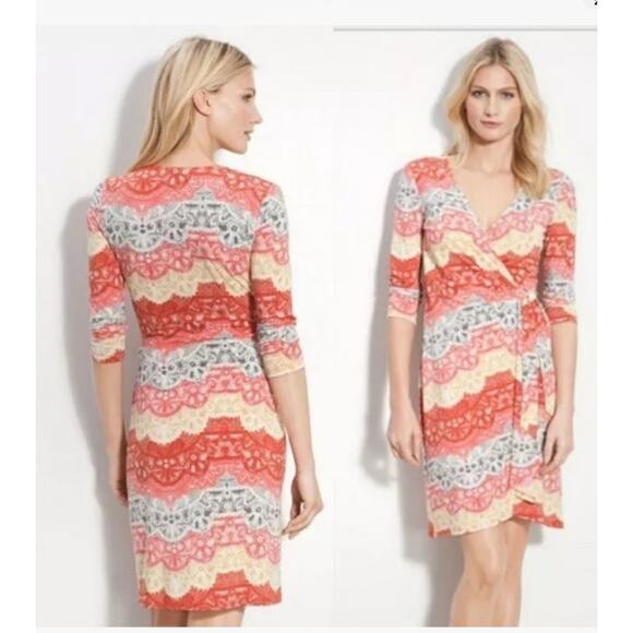 BCBGMaxAzria Dresses & Skirts - BCBG MAXAZRIA Wrap Dress Tereza Boho Art sz S Red White Yellow Medallion Print